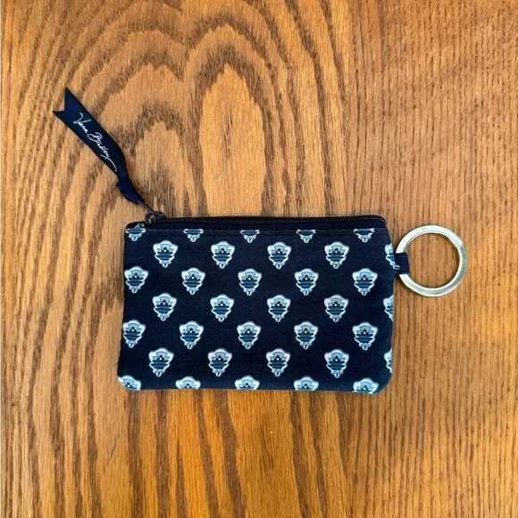 Vera Bradley Coin Card Case Zipper Key Ring Navy Blue White Clear Cover For ID - Picture 5 of 6